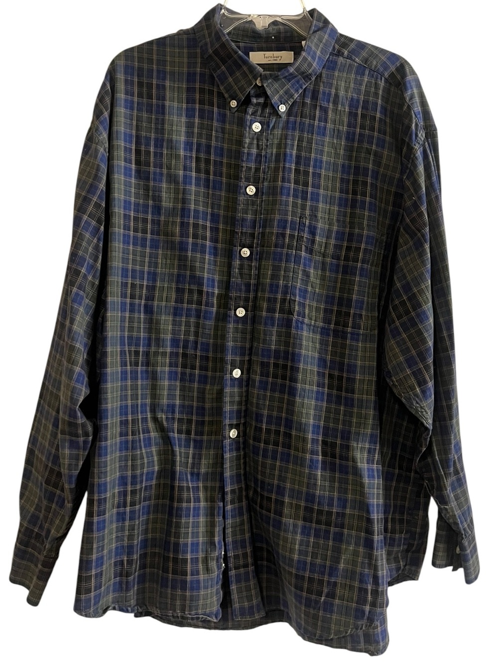 Turnbury Vintage-Inspired Plaid Button-Down Shirt - Blue & Green- 2XL